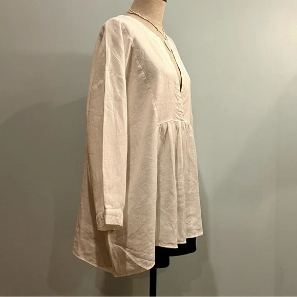 Zara White Linen V-Neck Tunic Top. Size XL. Excellent used condition. - Picture 5 of 12